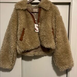 C&V Faux Fur CROP Jacket - alpaca beige NEW WITH TAGS